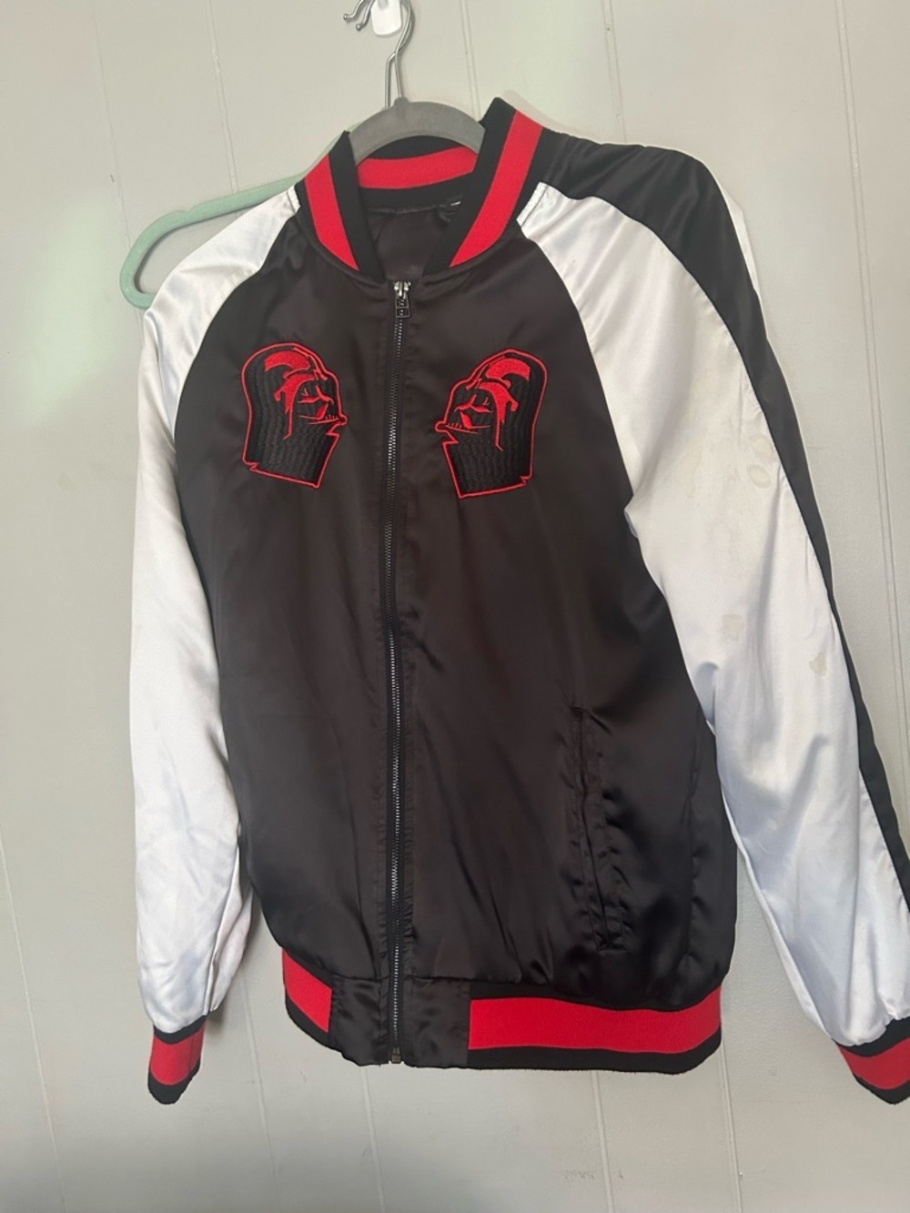 Star Wars Darth Vader Satin Bomber Jacket Black Red White Graphic Zip Up